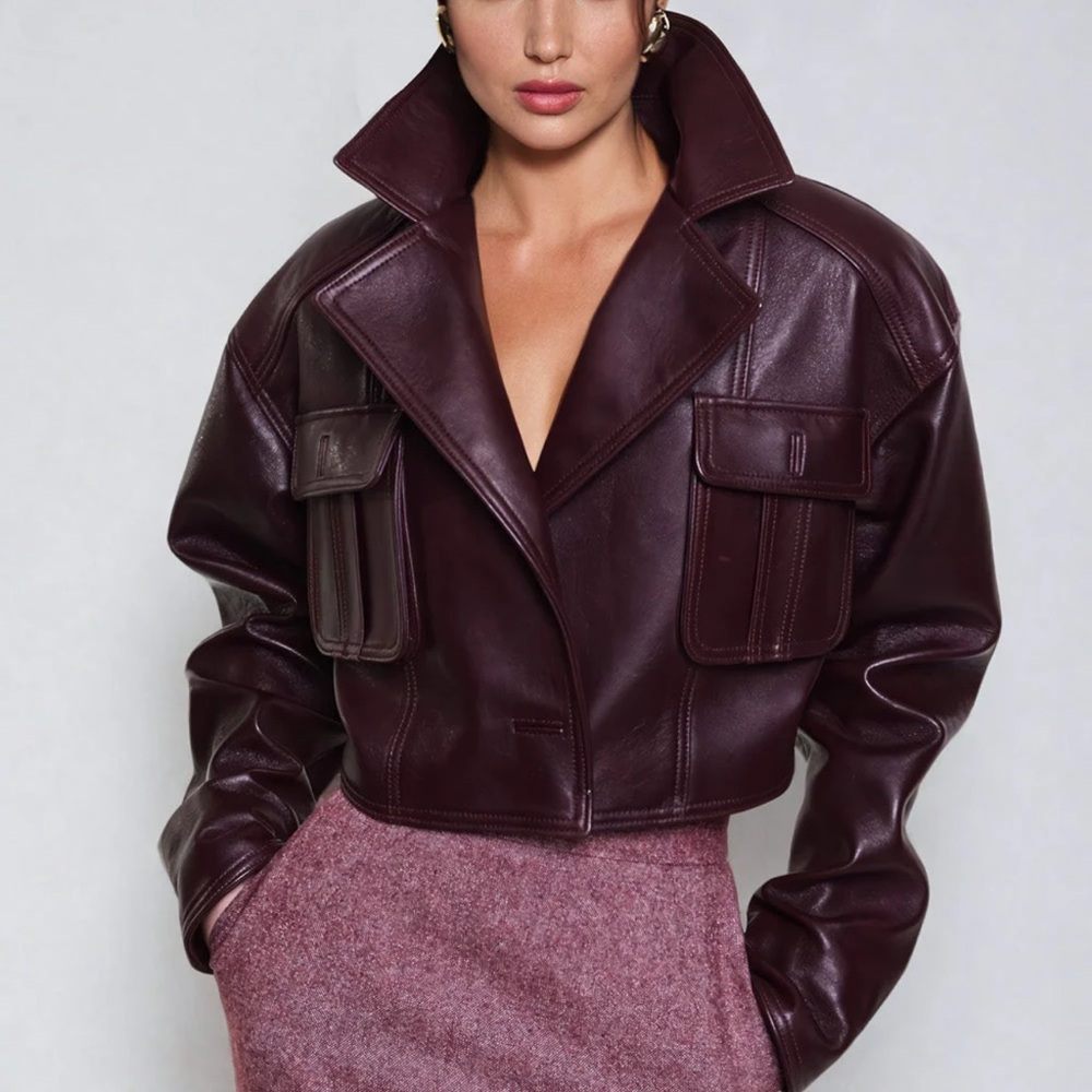 Women's Burgundy Faux Leather Jacket
